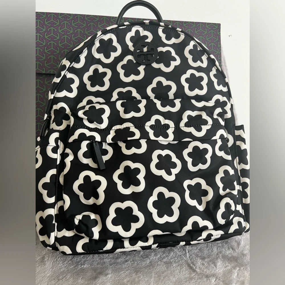 TORY BURCH• ELLA NYLON BACKPACK• IVORY BLACK FLORAL